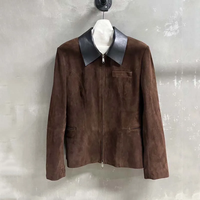 レディースコート 春 スエード レザー ジャケット ターンダウンカラー 服 新ファッション 2025 ショート丈 高品質