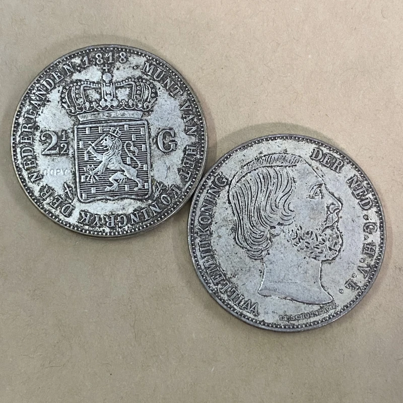 Replica 1pcs 1818 Netherlands 2.5 Gulden-King Willem Silvery Novelty  Coin