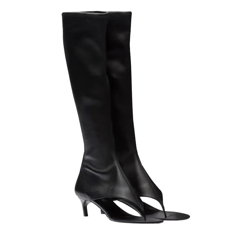 Clip toed cool boots for women 2024 new cat heel slimming high-heeled knight boots slim heel sexy knee high boots