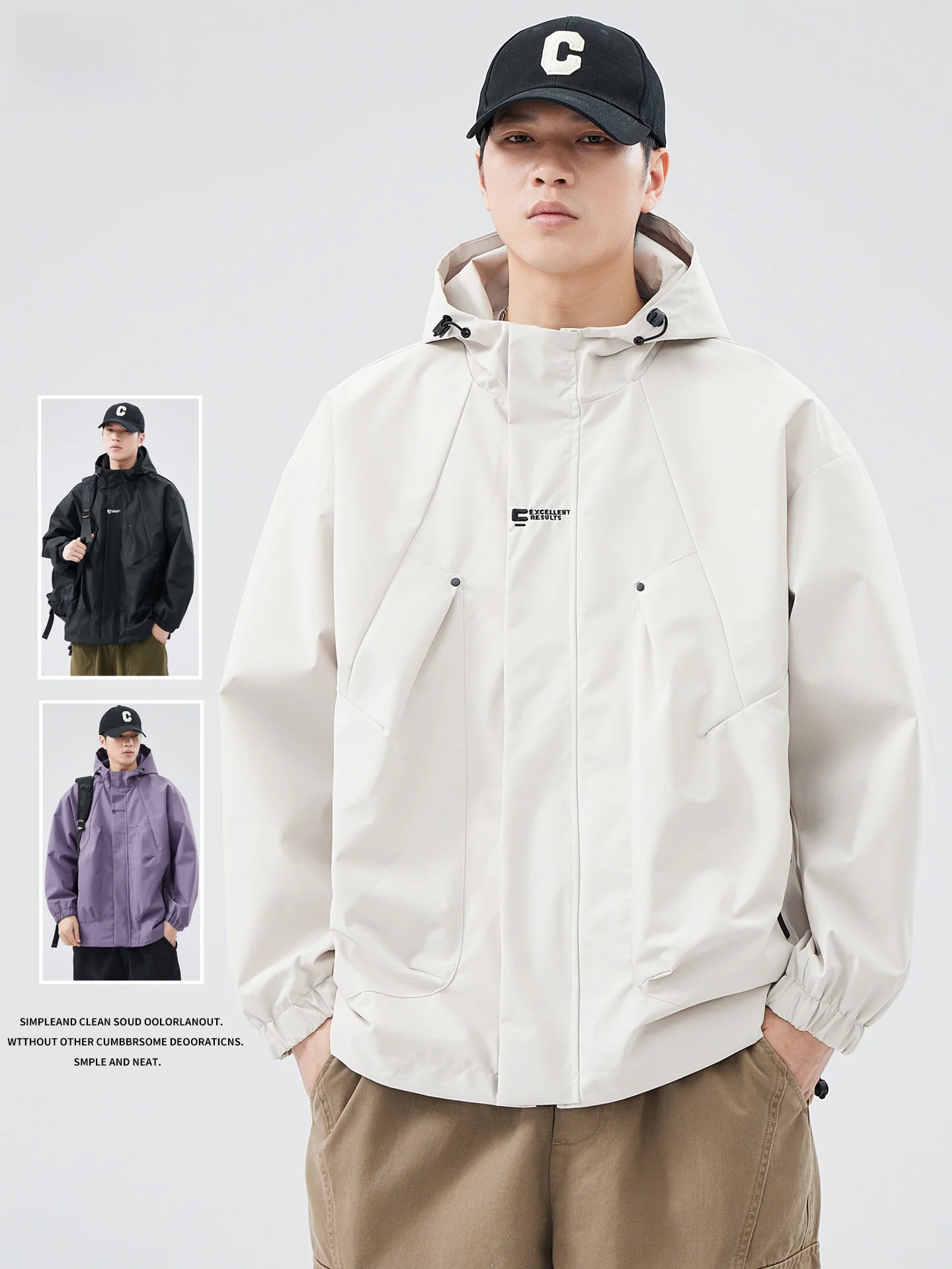 

New 2026 Men's Outdoor Workwear Jaet Spring Autumn Loose Fit Hooded Coat Youthful Polyester Fiber Long Sve Zipper Decora...