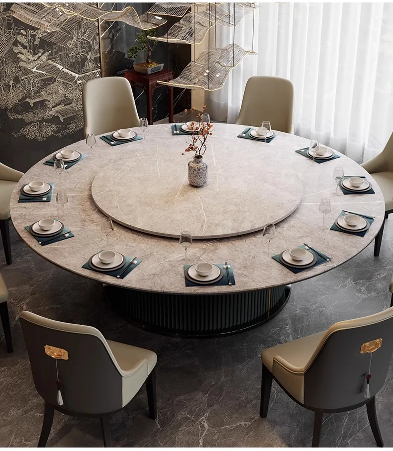 DSA hotel electric large round table turntable rock slab dining table light luxury high-end club hotel box tables and chairs