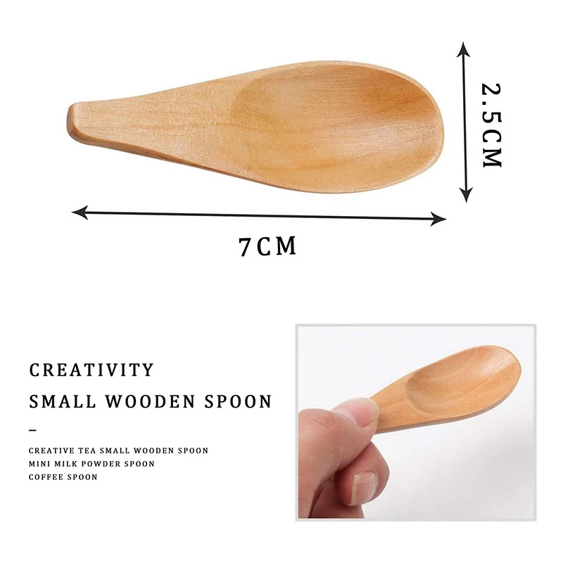 AB53 5 Pieces Mini Wooden Spoon Condiments Spoon with Short Handle,for Coffee Loose Tea Leaves Milk Powder Spice Candy,Etc