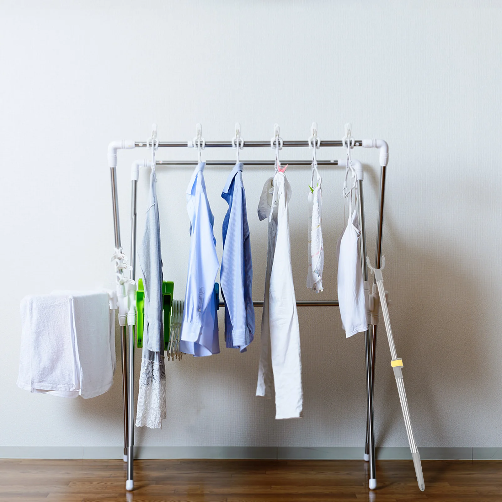 

Stainless Steel Adjustable Closet Rod Telescopic Design for Small Garments Home Use Secure Locking Mechanism Blue Finish