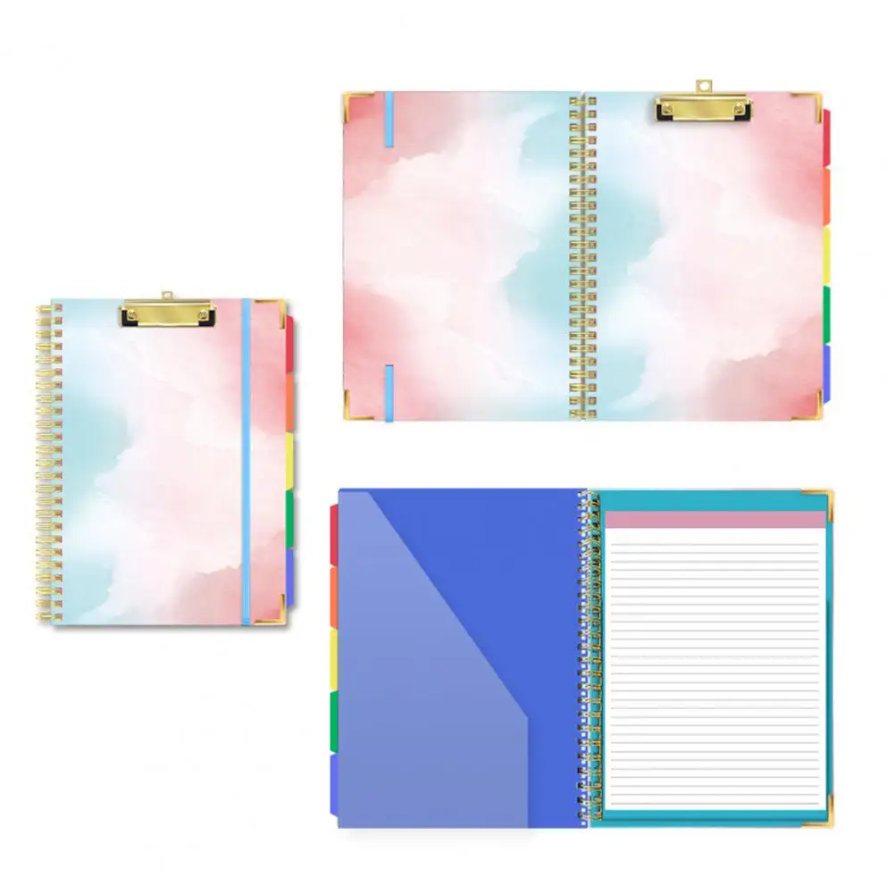 Clipboard with Metal Corners Colorful Label Index Spiral Document File Folder with Clipboard Folio Organize Store Present Papers