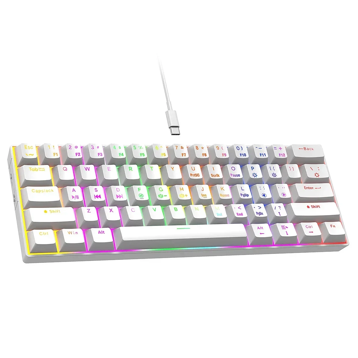 Blue Switch Gaming Keyboard 60 Percent Gamer Teclado Compact 61 Keys RGB LED Rainbow Backlit Wired Gaming Mechanical Keyboard