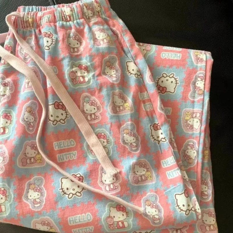 Sanrio Hello Kitty Pajama Pink Cartoon Pants Women'S Spring Summer Trousers Walk Pants Loose Home Pajamas Versatile Home Pants