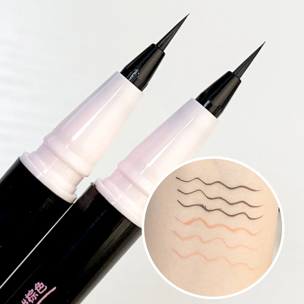 Penna per Eyeliner liscia Ultra-Fine 0.05mm fodera per occhi liquida marrone nero a prova di sbavature facile da indossare senza trucco rinforzante marrone in fiore