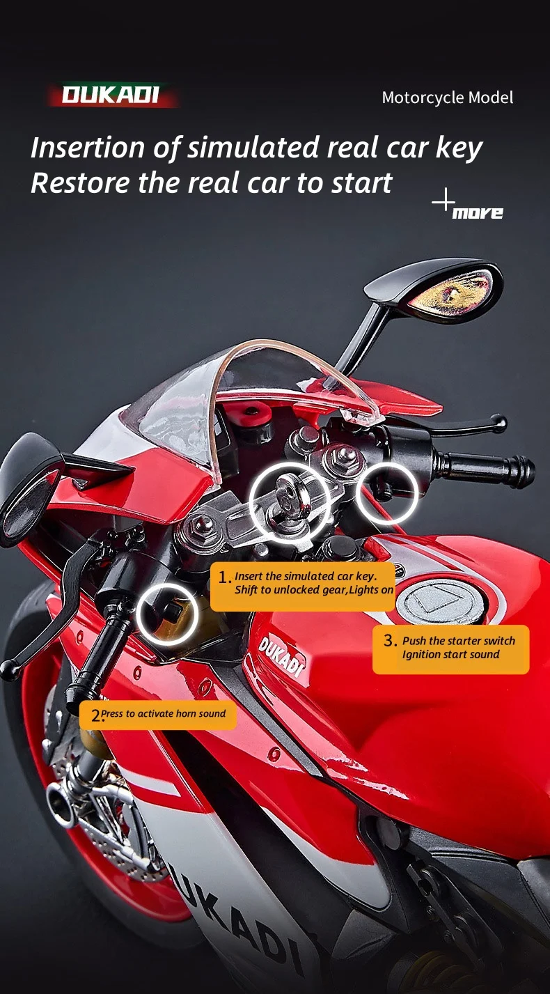 Panigale-Modèle de moto de course en alliage, jouet en métal moulé sous pression, moto de sport de rue, son et lumière, cadeau pour enfants, 1:12, 1199  26