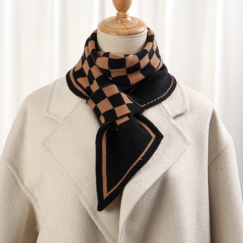 Warm Double Knitted Neckchief Instant Scarf Fashion Plaid Scarf Female Autumn Winter Thick Outdoor Neck Scarf 110*11cm