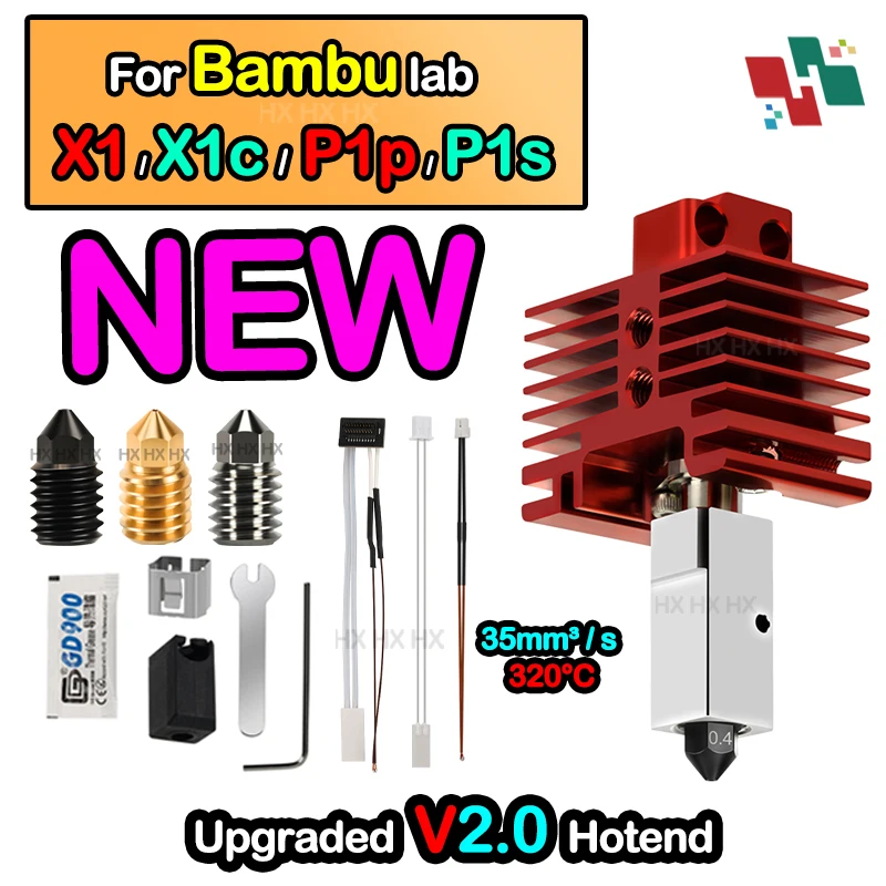 For Bambu Lab 2.0 X1 X1C X1E hotend Thermistor 3d printer parts For Bamboo lab P1P P1S hotend kit NEW Upgrade All size Nozzles