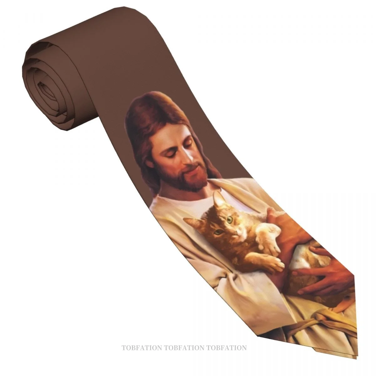 Christ Jesus God His Cat Men Ties 3D Printed Hip-Hop Street Business Wedding Party Shirt Accessories