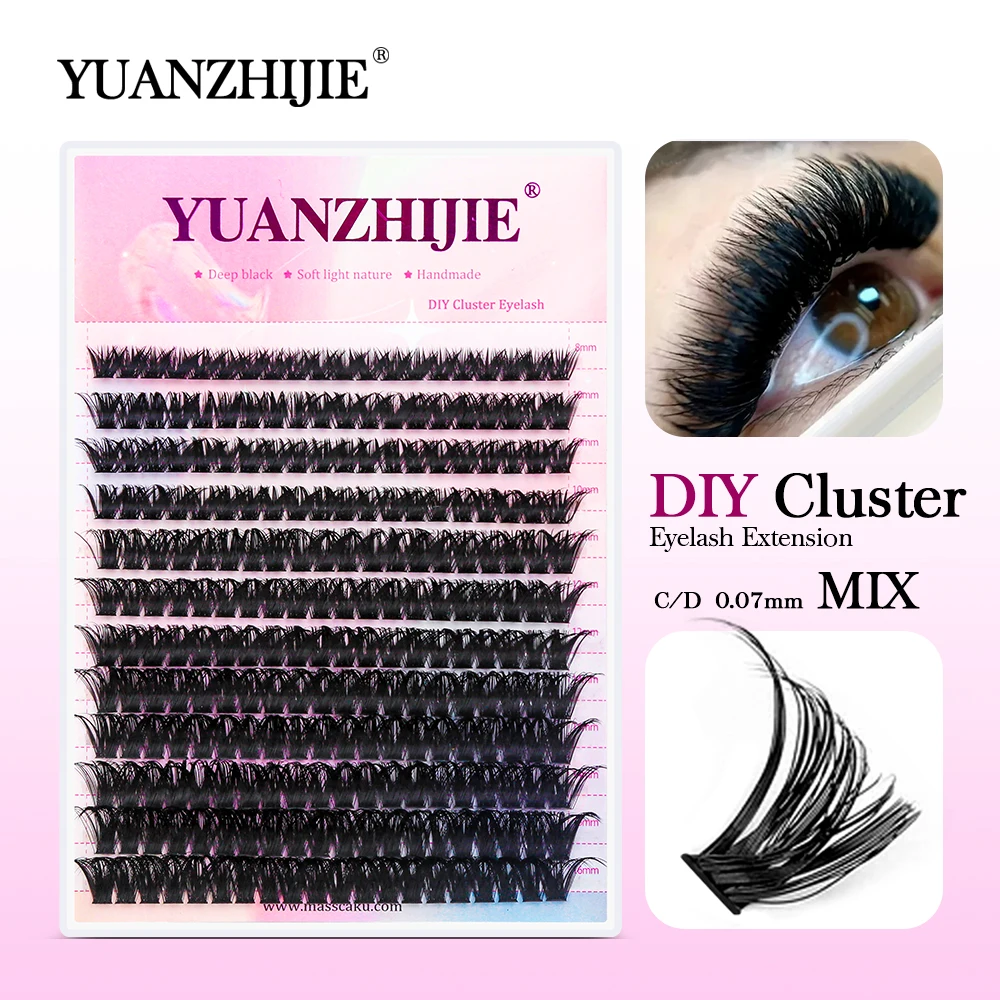 

YUANZHIJIE DIY Clusters Eyelash Extension Dovetail Segmented Lashes 48 Volume Natural Segmented Dense Pbt Material Eyelashes