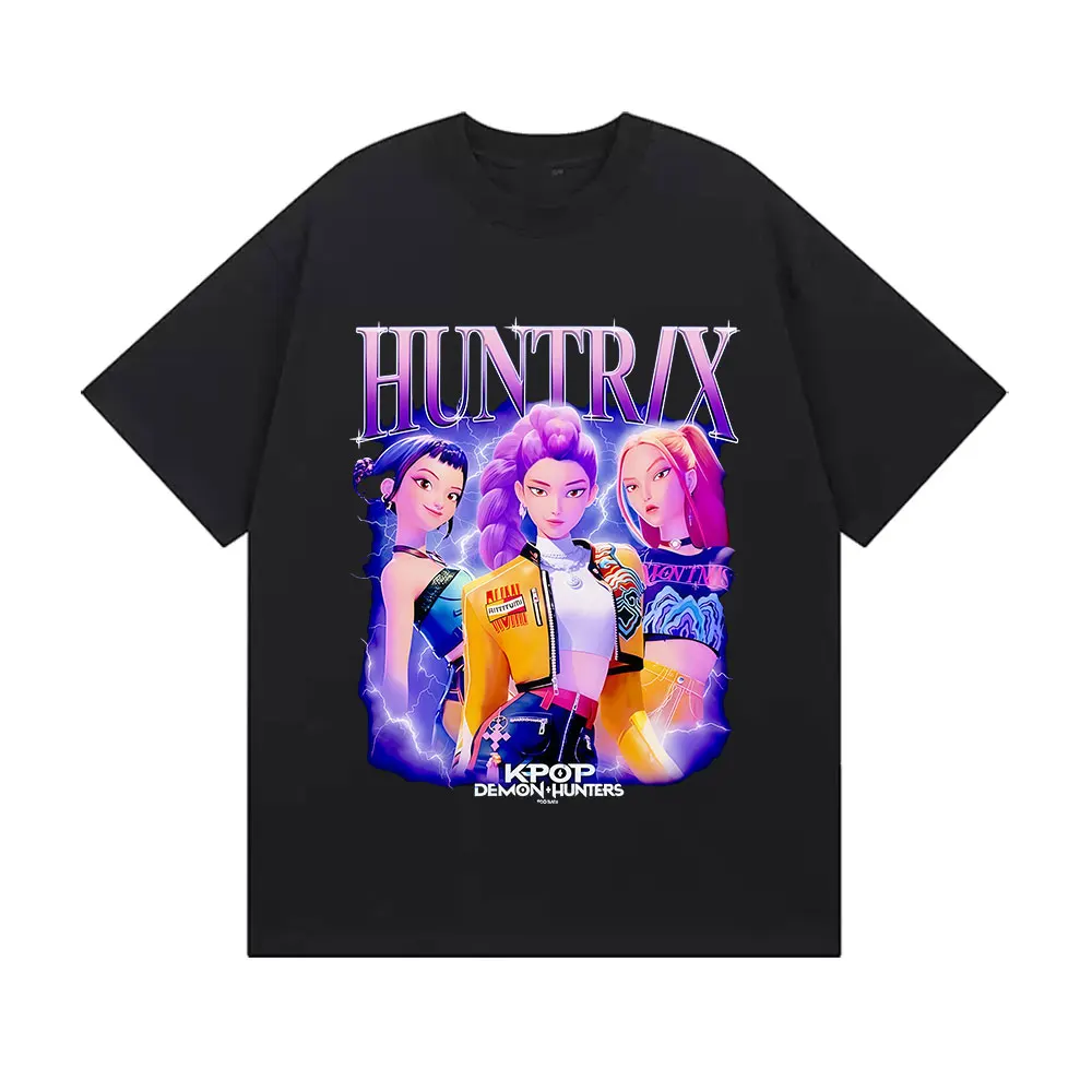

Huntrix Kpop Demon Hunters Movie 2025, футболки с графикой, мужские и женские модные хлопковые футболки высокого качества большого размера, топы в стиле Харадзюку