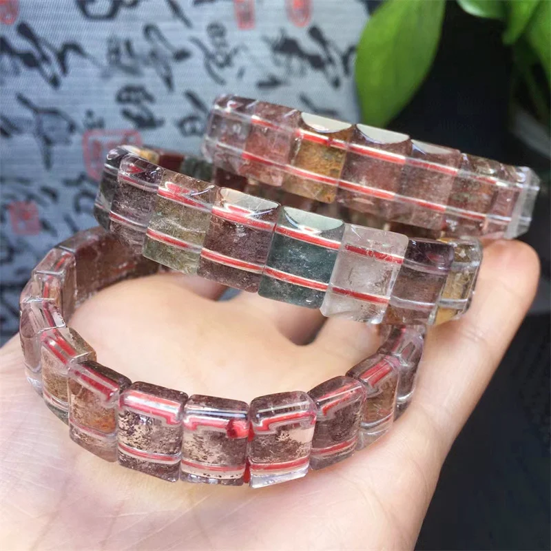 12MM Natural Red Garden Quartz Bangle Fortune Energy Bangle Mineral String Woman Amulet Jewelry Healing Gift 1pcs