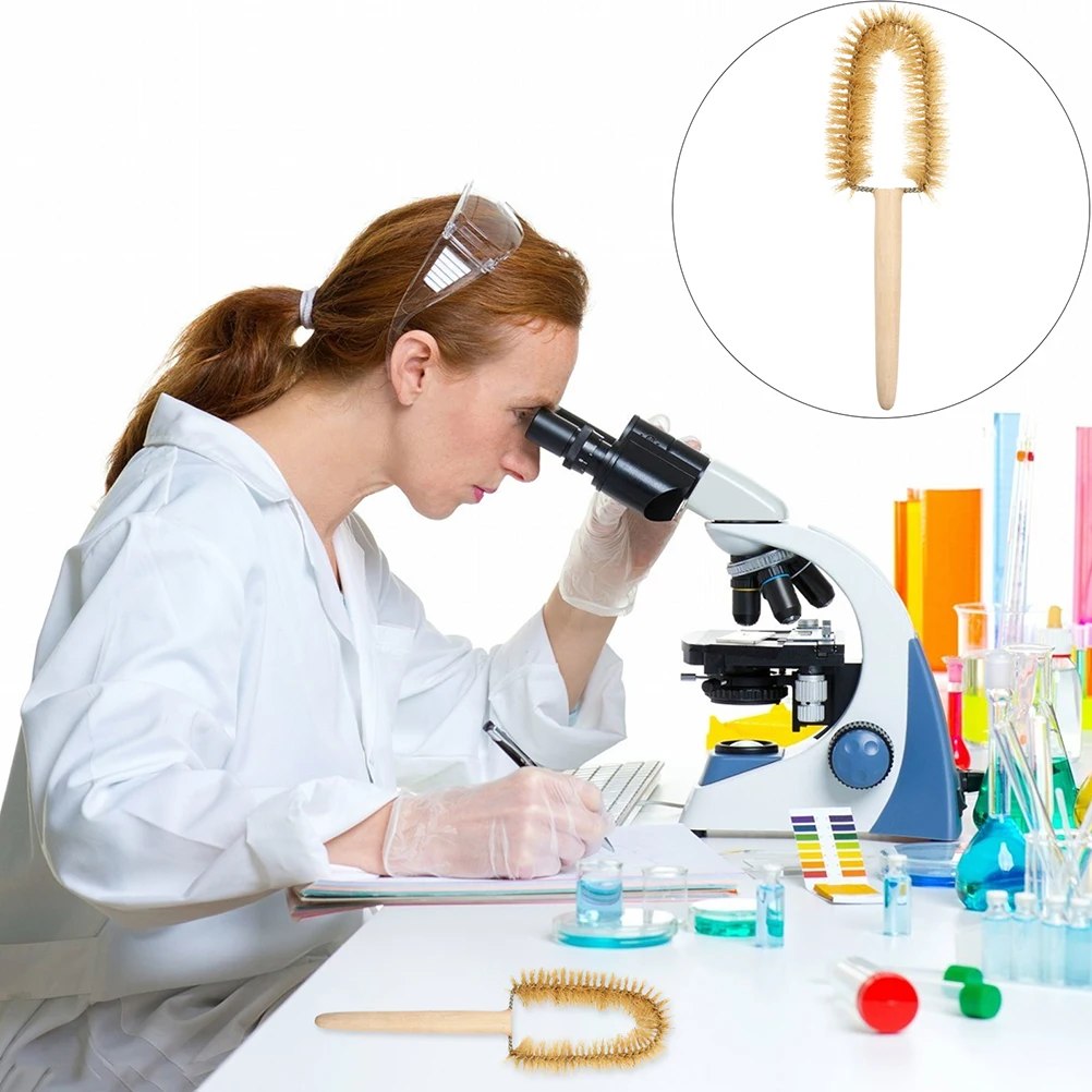 

5pcs Beaker Cleaning Brush Reusable Easy Wash Science Experiment Laboratory Bottle Glass Teaching Equipment Wooden Handle