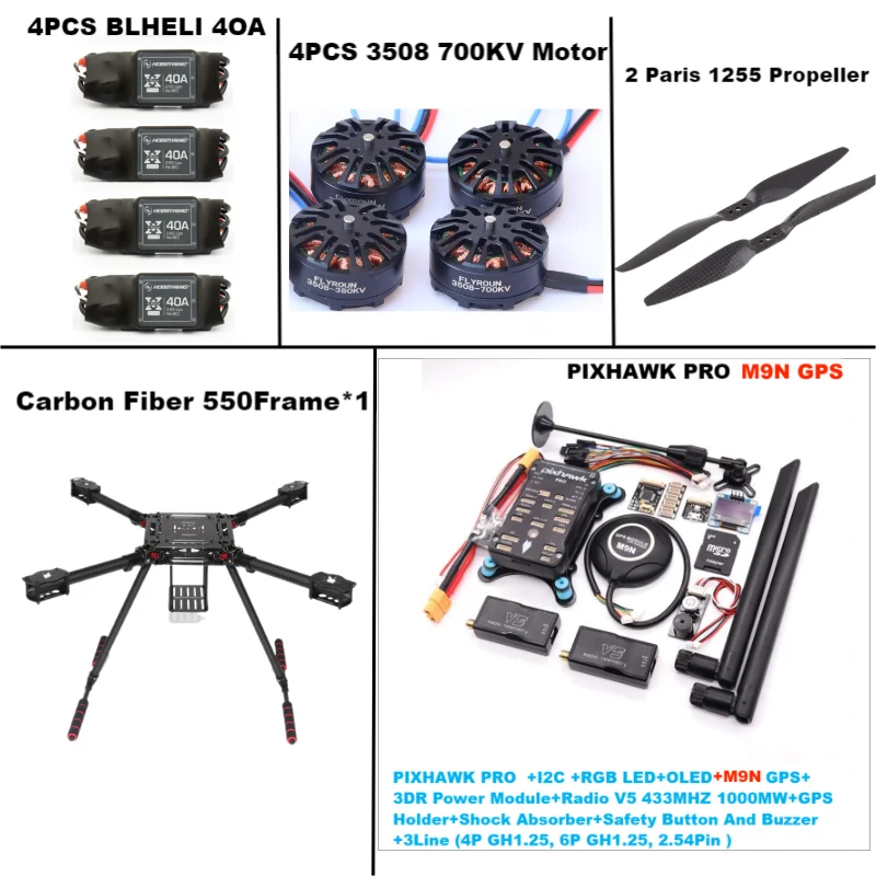 RctoSk 550 Hexa กรอบ PIXHAWK PRO M8N M9N M10Control คาร์บอน Ardupilot วิทยุ Telemetry Quadcopter BLHELI 40A 3508 700KV มอเตอร์ ESC