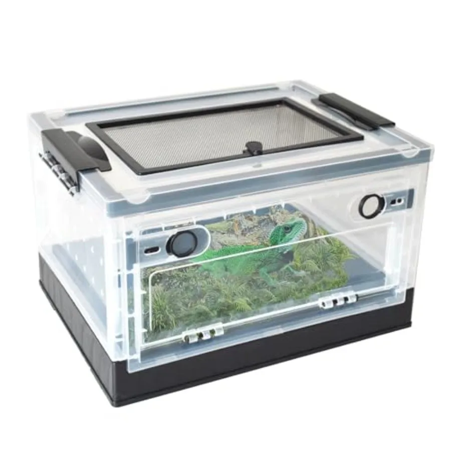 

Plastic Reptile Feeding Box with Wheels, Reptiles Breeding Enclosure Cages Transparent Amphibians Habitat Terrarium Tank Portab