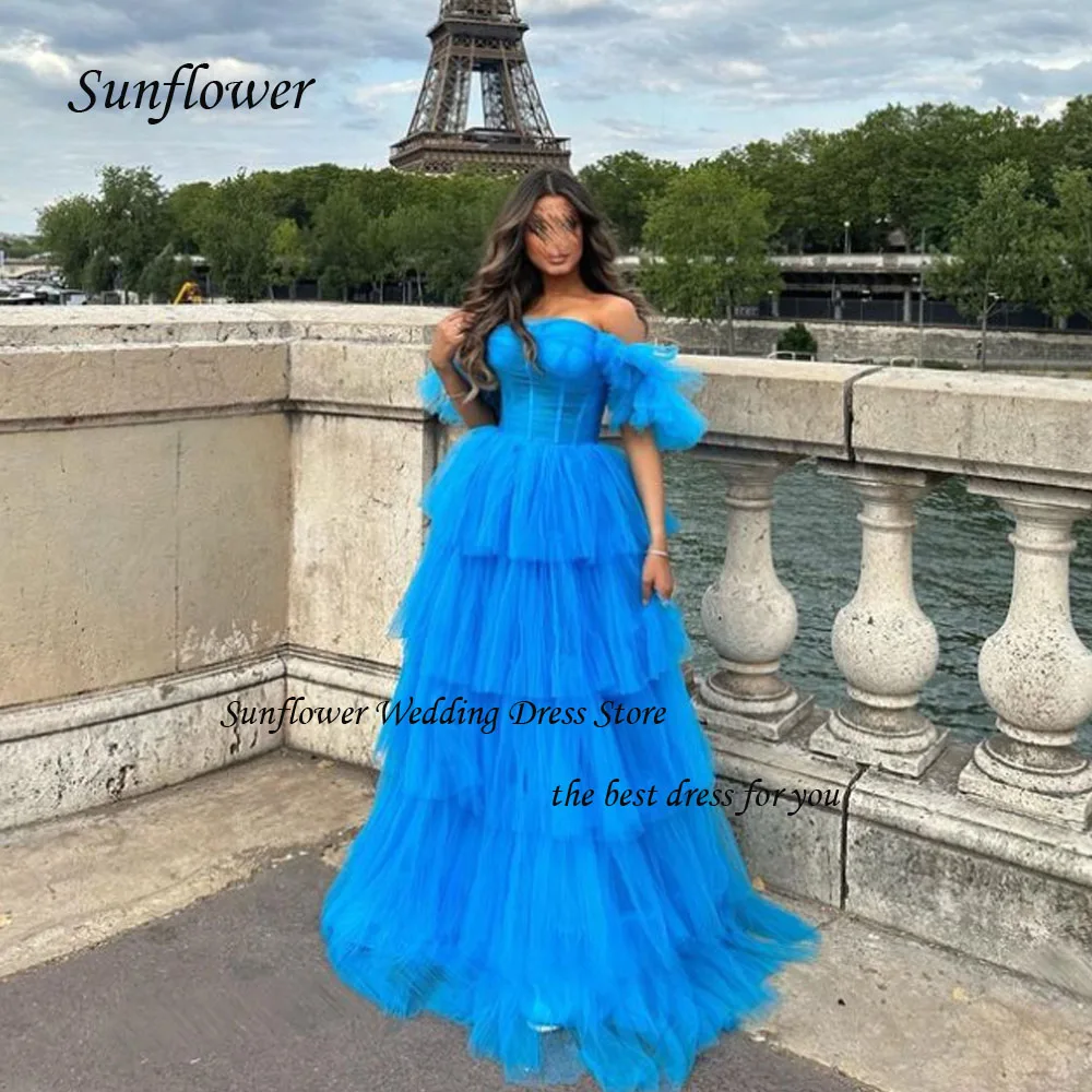 

Sunflower Sweetheart A-LINE Formal Evening Dress 2023 Slim Tulle Short Sleeve Floor-Length High-end Custom Prom Gowns