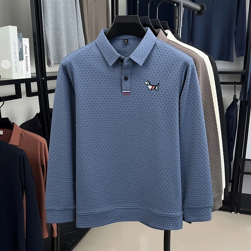 New Men's Designer Solid Color Polo Shirt Autumn Original Embroidery Print Long Sleeved Lapel T-Shirt Business Casual Men's Wear
