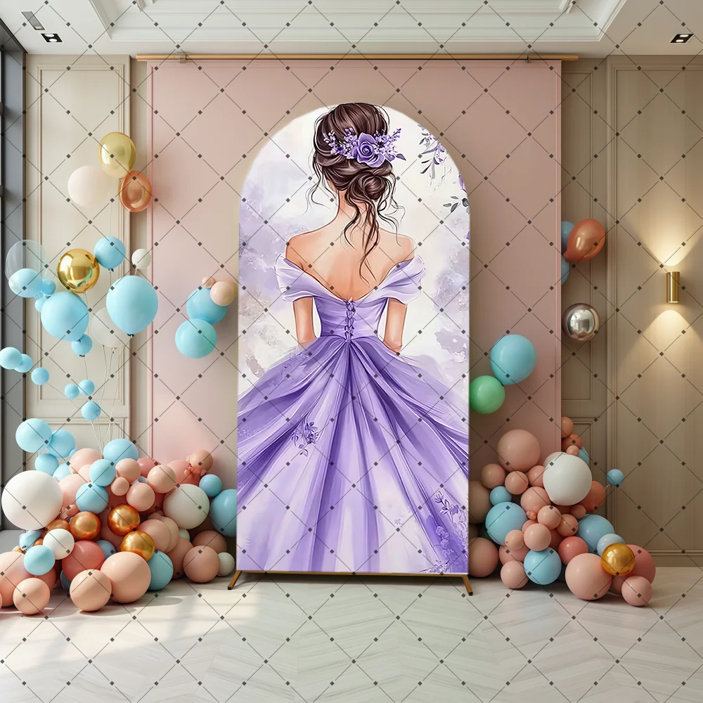 Purple Dress Sweet Princess Birthday Party Background Arched Photography Cover Room Decoration Background Photography Studio
