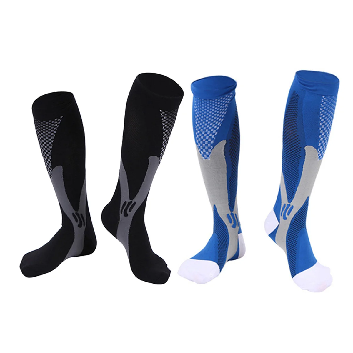 2Pairs جوارب ضغط الركبة عالية النايلون مطاطا الرياضة الجري الجوارب للرجال النساء تخفيف التعب تقليل التورم عدم الانزلاق