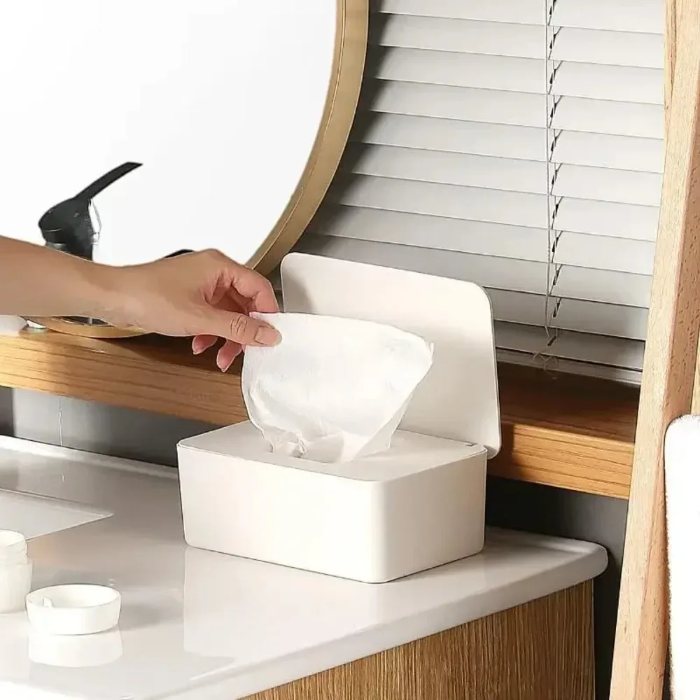 Klappdeckel-Design Taschentuchbox Staubdichter Feuchttücherhalter Tragbarer Papierorganizer für Büro, Zuhause, Auto-Taschentuchhalter