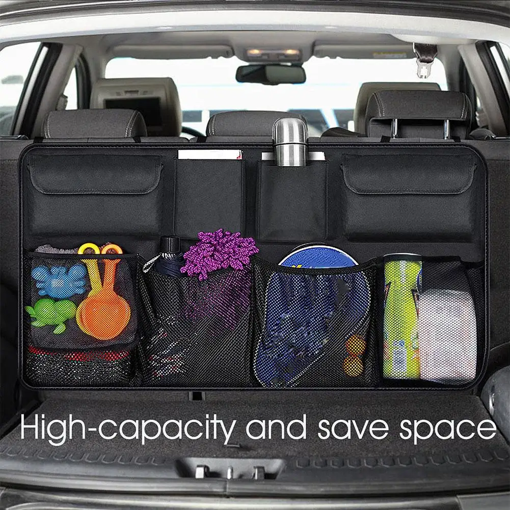 

Multi-Pocket Car Trunk Organizer Hanging Rear Seat Back Net Mesh Cargo Storage Bag Waterproof Oxford Universal Stowing Tidying