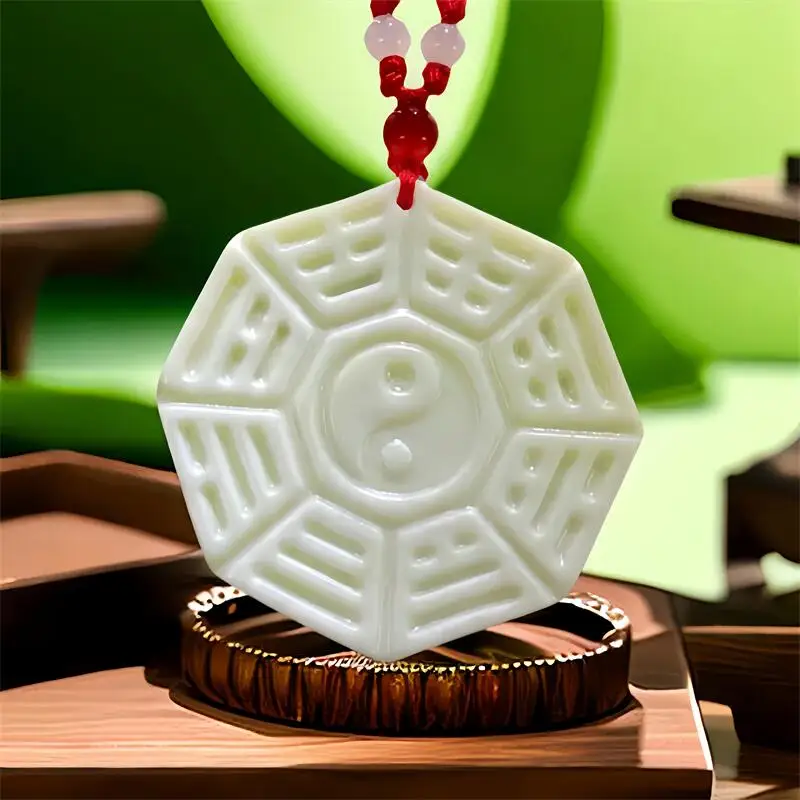 

Natural White Real Jade Tai Chi Pendant Necklace Vintage Gift Stone Amulet Fashion Gemstones Talismans Charm Carved Jewelry