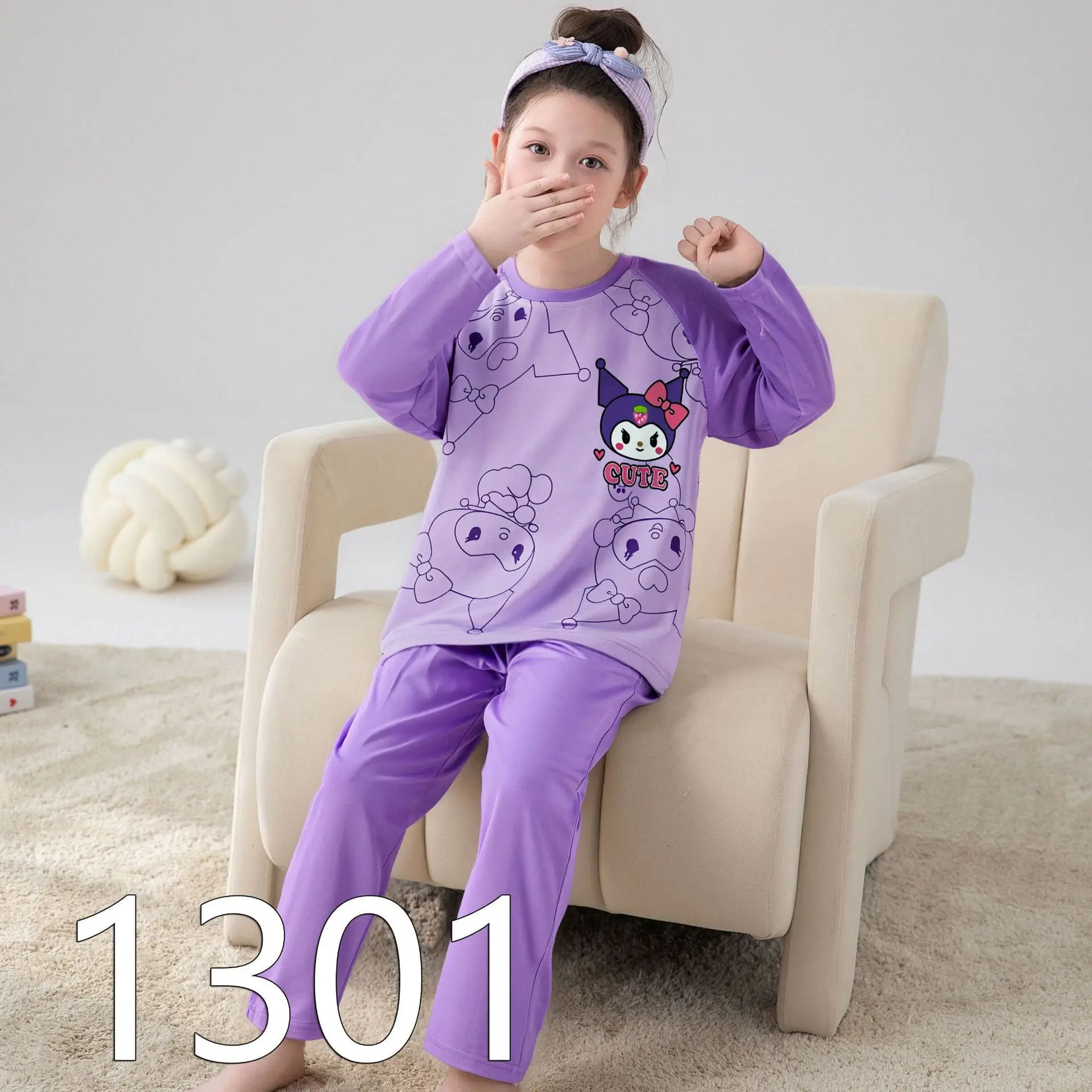 طقم بيجامات بناتي كورومي جديد لخريف 2025 أنيمي سانريو كاواي الوالدين والطفل برقبة دائرية وأكمام طويلة ملابس منزلية فضفاضة للمراهقين #6
