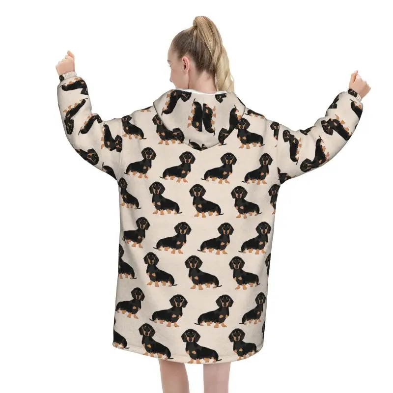 Wiener Dog Blanket Hoodie for Women Girls Oversized Wearable Pullover Sweatshirt Dachshund Warm Fleece Sherpa Hooded Blanket