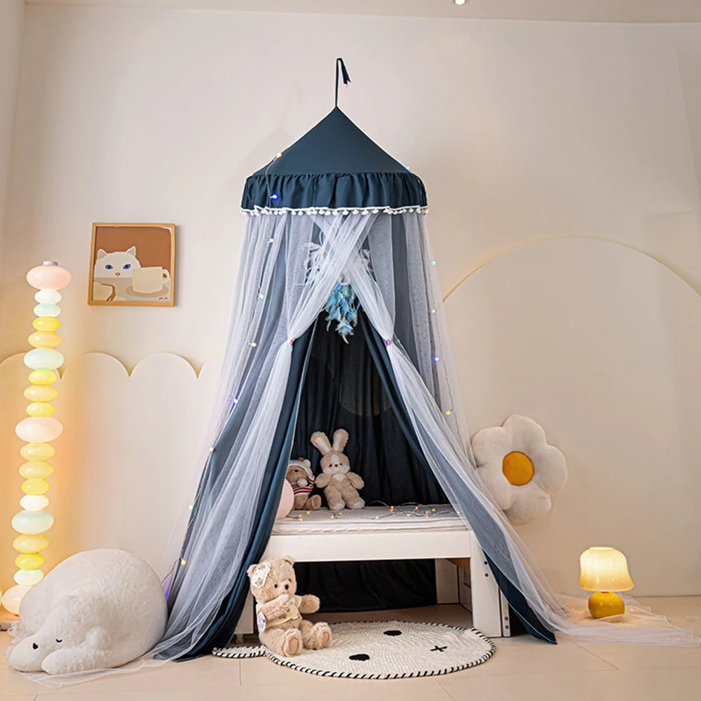 Children Girls Bed Canopy Hanging Dome Mosquito Net Double Layer Bed Valance Anti-mosquito Blackout Curtain Tent Mesh Drapes