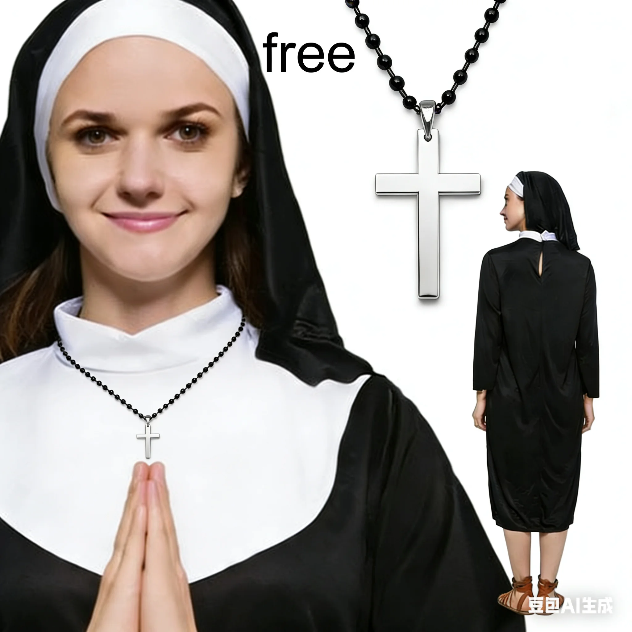 

Halloween Costume Women's Nun Costume Traditional Adult Sister Black Robe Religious Costumes CosplayHalloween Costumes for Women