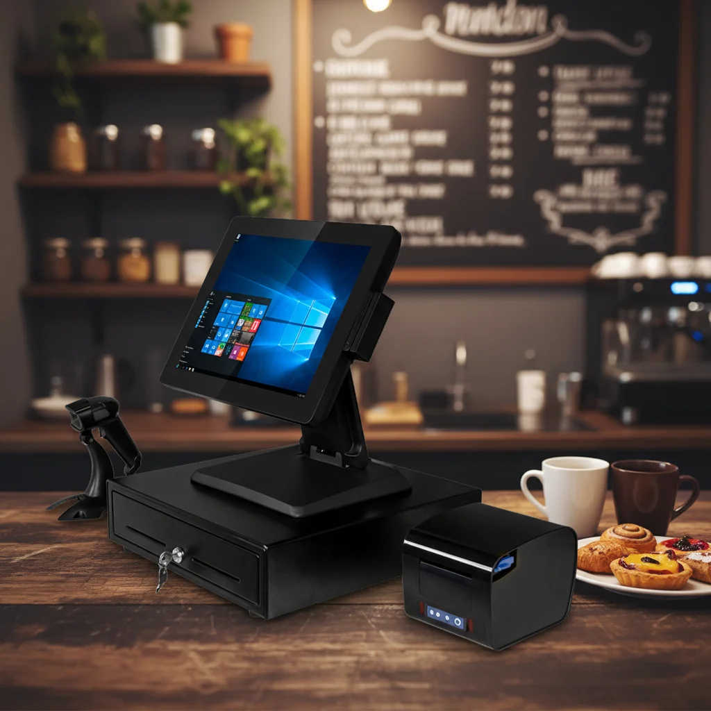 POS Terminal 15-15.6 Inch Capacitive Dual Touch Screen Cash Register With Printer Scanner All-in-One System Windows OS Wi-Fi BT