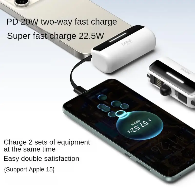 2 In 1 Mini Portable Power Bank 10000mAh External Battery Plug Play Power Bank Type C Fast Effective Charger For IPhone