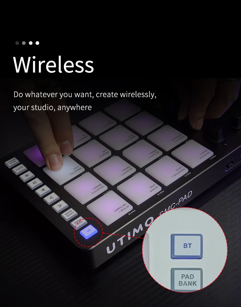 UTIMO M-VAVE SMC-PAD Wireless MIDI Controller Suitable Percussion Keyboard USB-C Interface Portable Design Small MIDI Pad