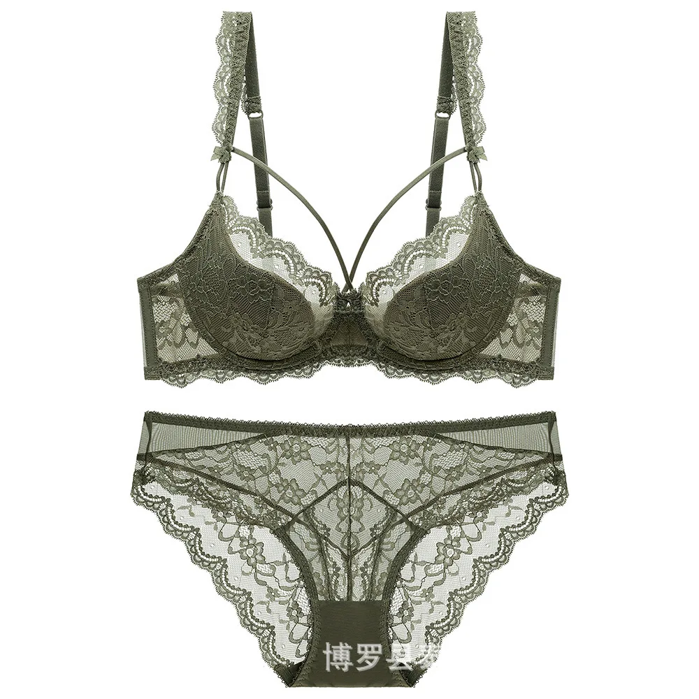 طقم حمالة صدر من الدانتيل الشفاف للنساء، طقم حمالة صدر ولباس داخلي مثير بتغطية كاملة، حمالة صدر أنيقة على الطراز الأوروبي MOYISU Tushy