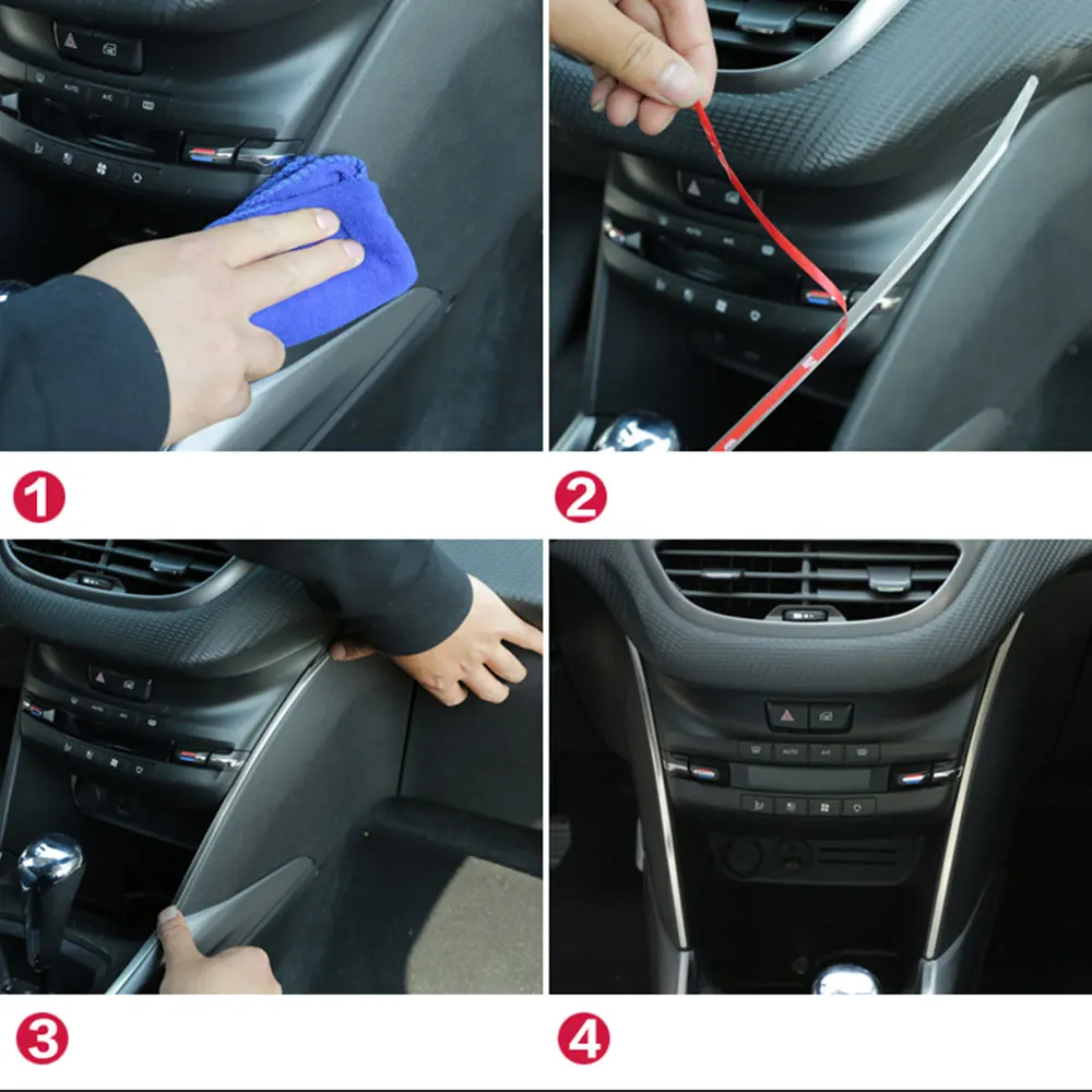 for Peugeot 2008 2014 2015 2016 2017 2018 2019 Control Center Stainless Steel Cladding Side Sequins Trim Car Accessories