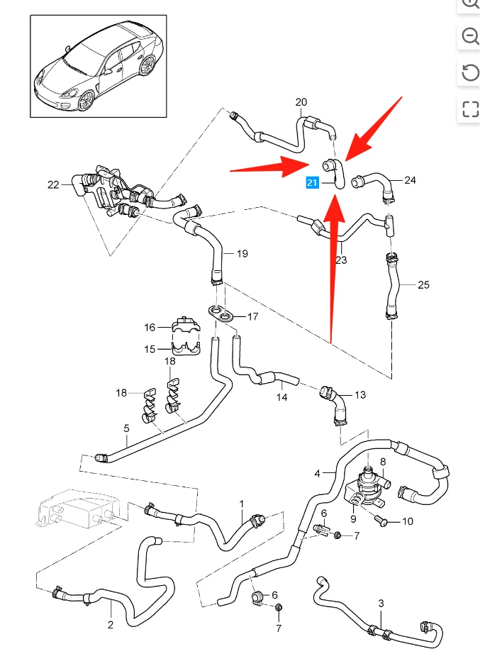 97057258600 Heater Return Hose For Porsche Panamera 970 2010-2016