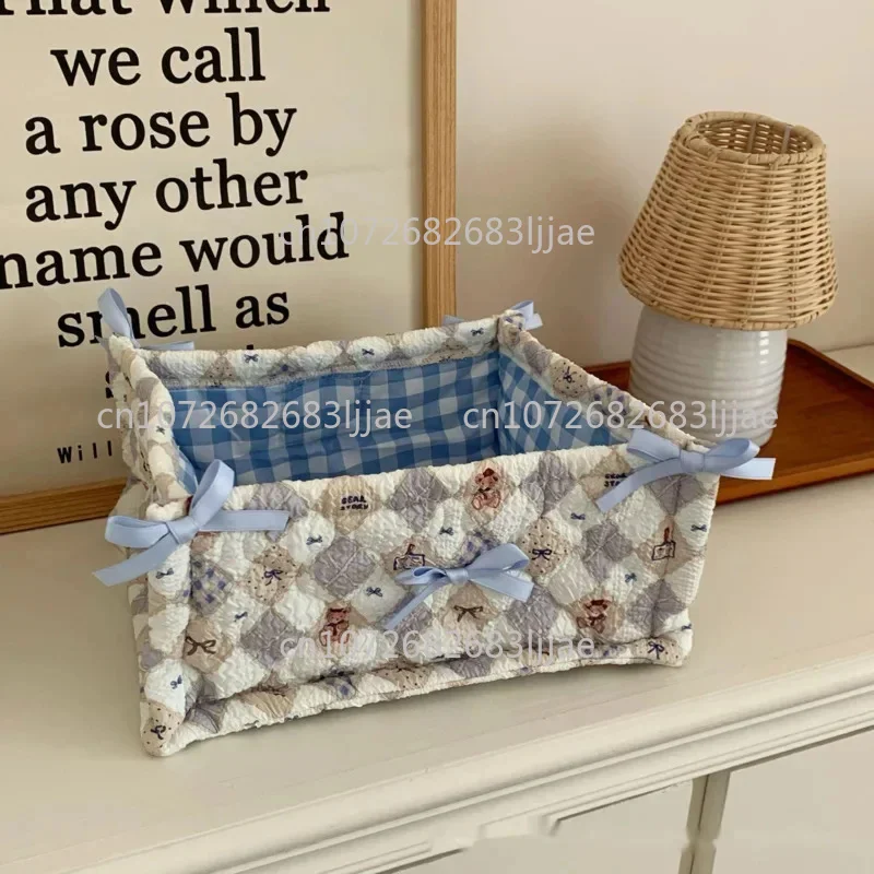 Bear Pattern High-capacity Desktop Storage Basket Cartoon Square Frame Home Decoration Cute Quilting Cotton Box
