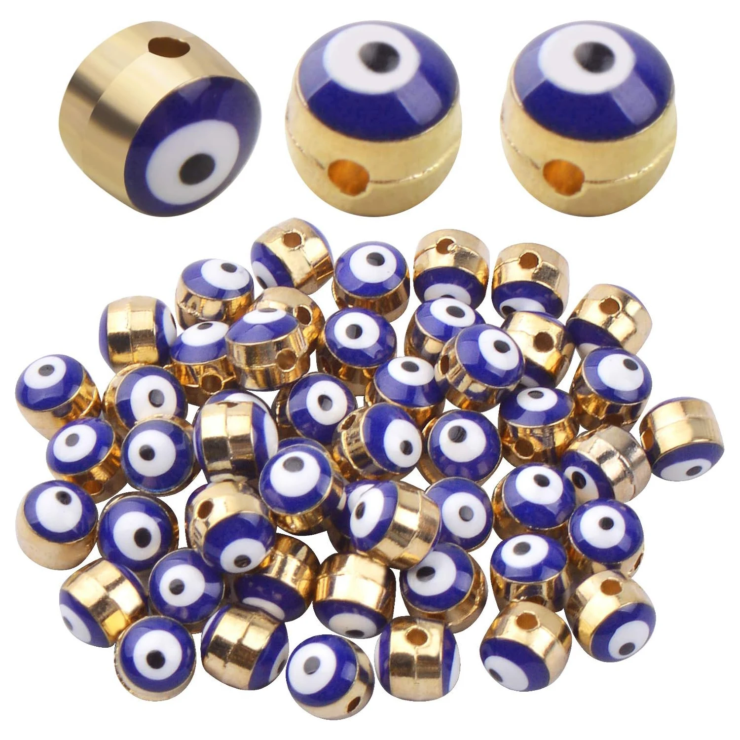 

50 шт. синих бусин в форме глаза-оберега, разделительные бусины из золотого сплава для рукоделия и изготовления украшений