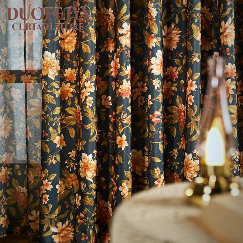 

American Luxury Retro Print Curtains for Living Room Bedroom Dining Blackout White Tulle Decor Window Jacquard Elegant Custom