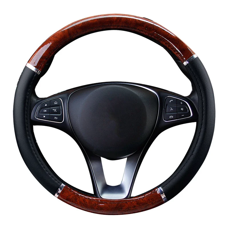 Universal Auto Car Steering Wheel Cover Mahogany Wood Leather Fit 37-38cm Wheel car Steer Wheel Covers Car interior decoration