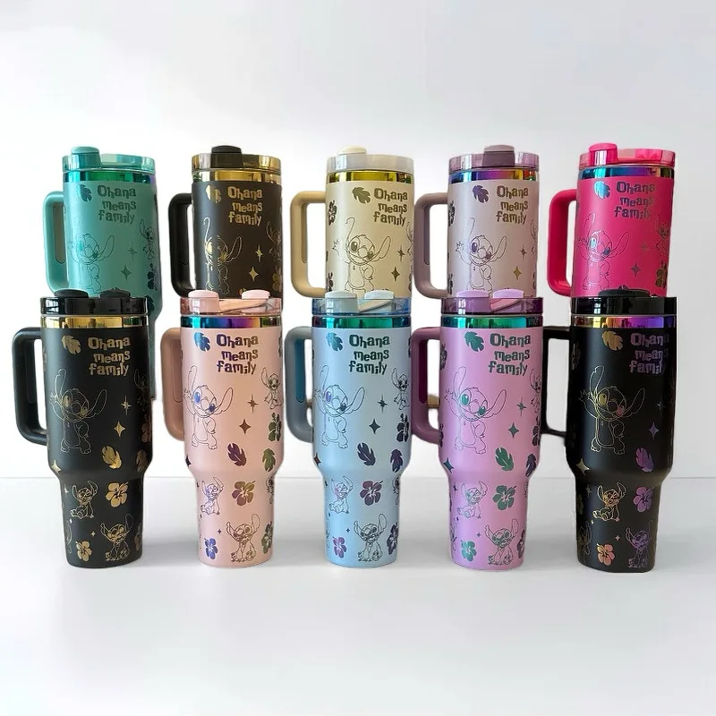 زجاجة مياه معزولة من الفولاذ المقاوم للصدأ بسعة كبيرة 40 أونصة من ديزني ستانلي مع مقبض من القش للاستخدام في السيارة وبار المطبخ المنزلي #1