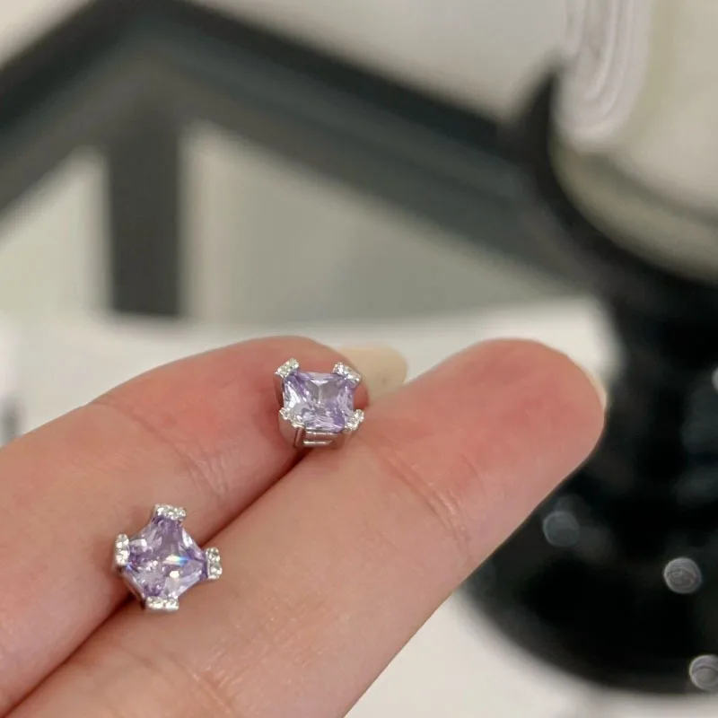 

fashion Light luxury four claw purple square diamond earings stud elegant and small simple earrings for women party jewelry