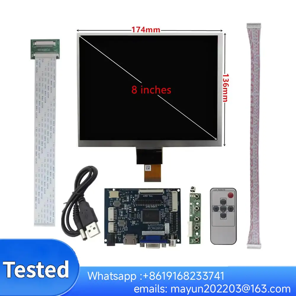 8-inch 4:3 LCD display kit: HDMI/VGA/AV compatible,includes driver board and digitizer.suitable foror monitor applications.