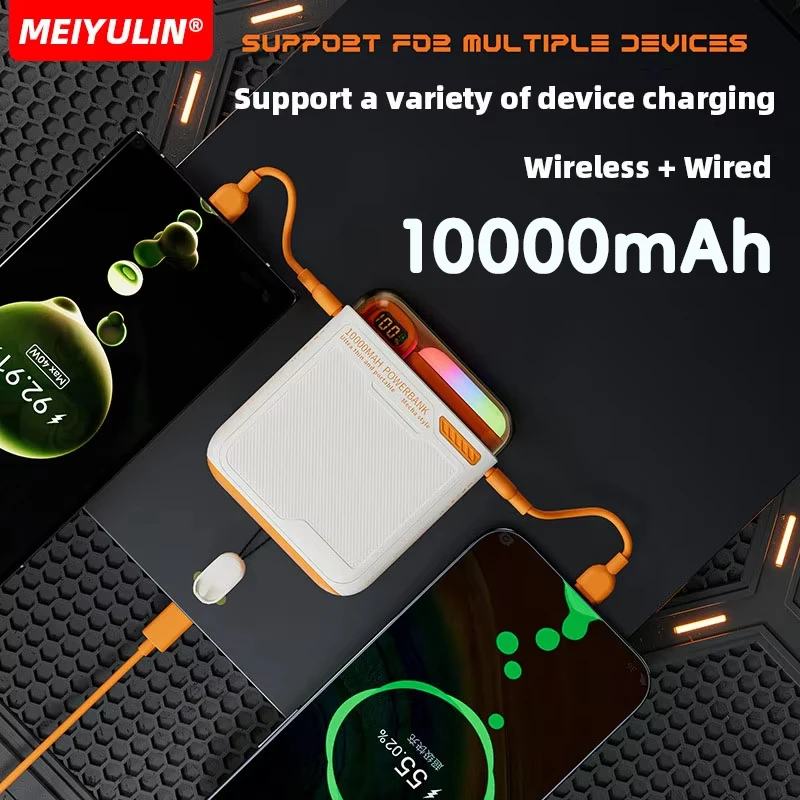 10000mAh Portable Wireless Mobile Power Bank Magnetic Charger Stand USB C Cable Fast Charging External Battery For iPhone Xiaomi