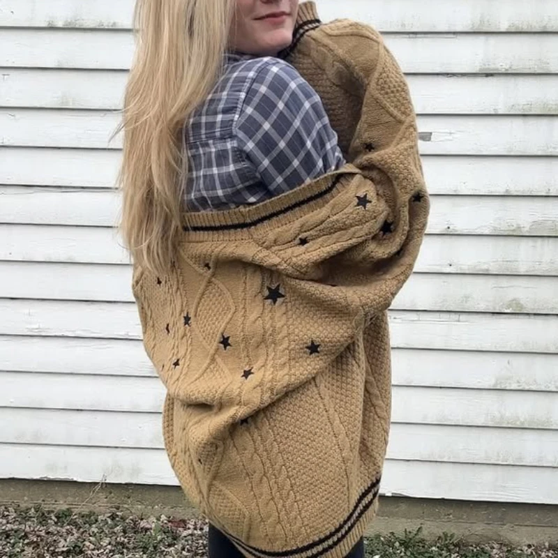 سترة TS Cardigans Fearless مع تطريز على شكل نجمة للنساء، سترة مريحة كبيرة الحجم للجنسين هدية عيد الحب تايلور
