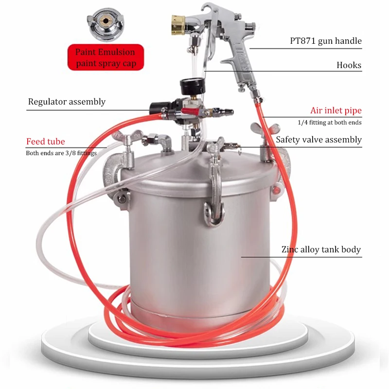 10L Paint Gun 2.0 2.5 3.0 3.5 4.0 5.0 Call Pacific Paint Spreading Pressure Drum Barrel Coating Latex Paint Spray Grab Nozzle