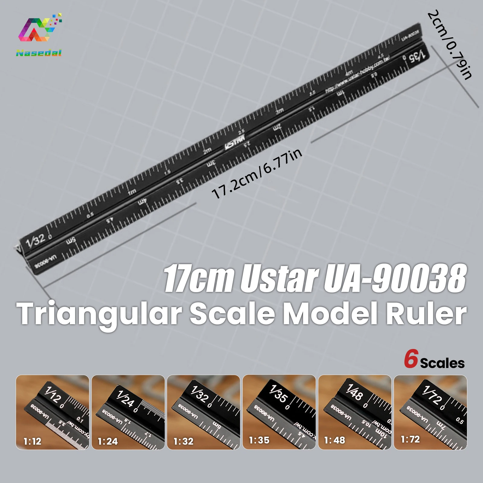 

Ustar UA-90038 Треугольная масштабная линейка 17 см, 6 весов от 1/12 до 1/48 для сборки моделей Gundam, прецизионный инструмент из легкого сплава