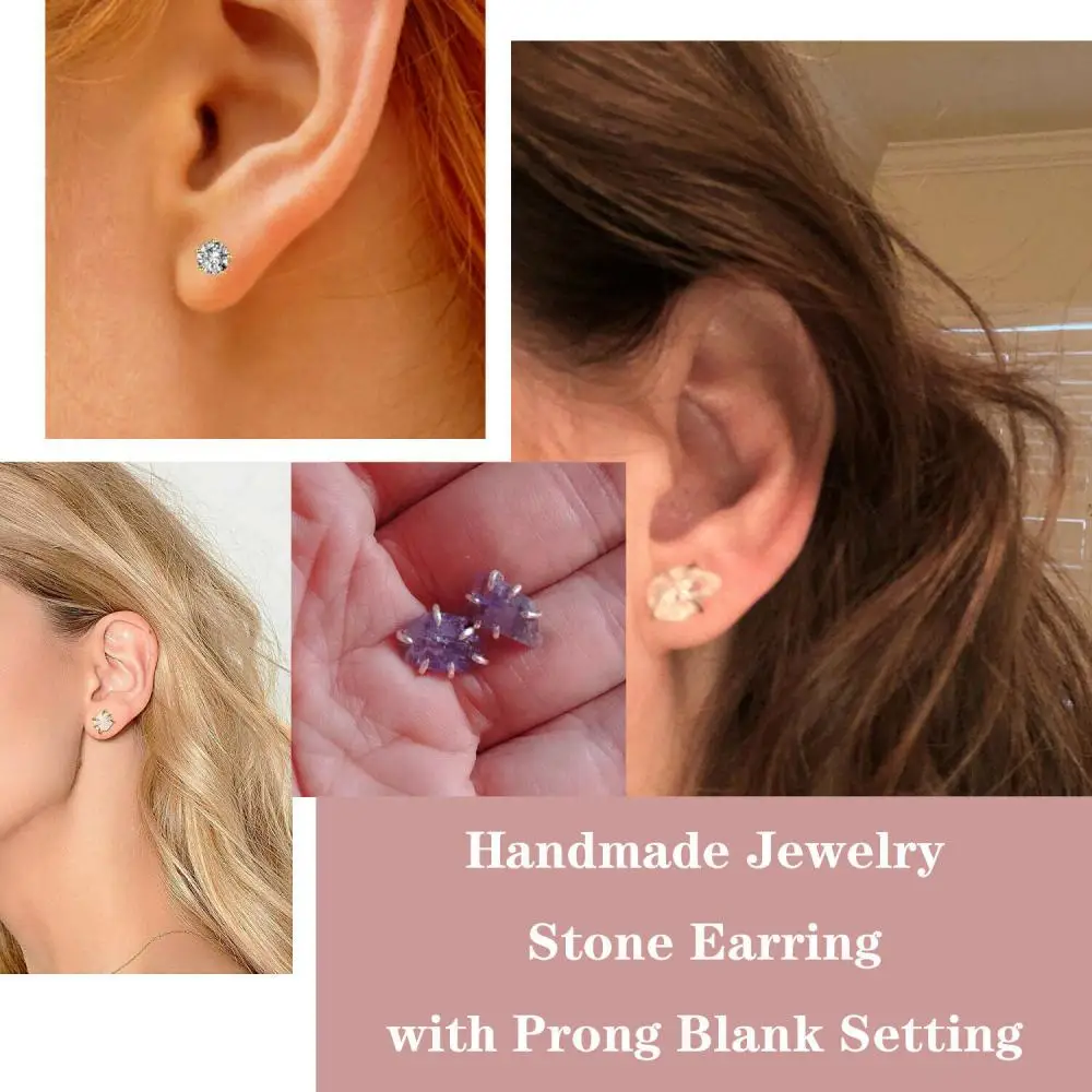 2 Pairs 925 Sterling Silver Stud Post Earring Mounting fit 10-14/12-16mm Stone 6 Claws Earring Blank for DIY Jewelry Making